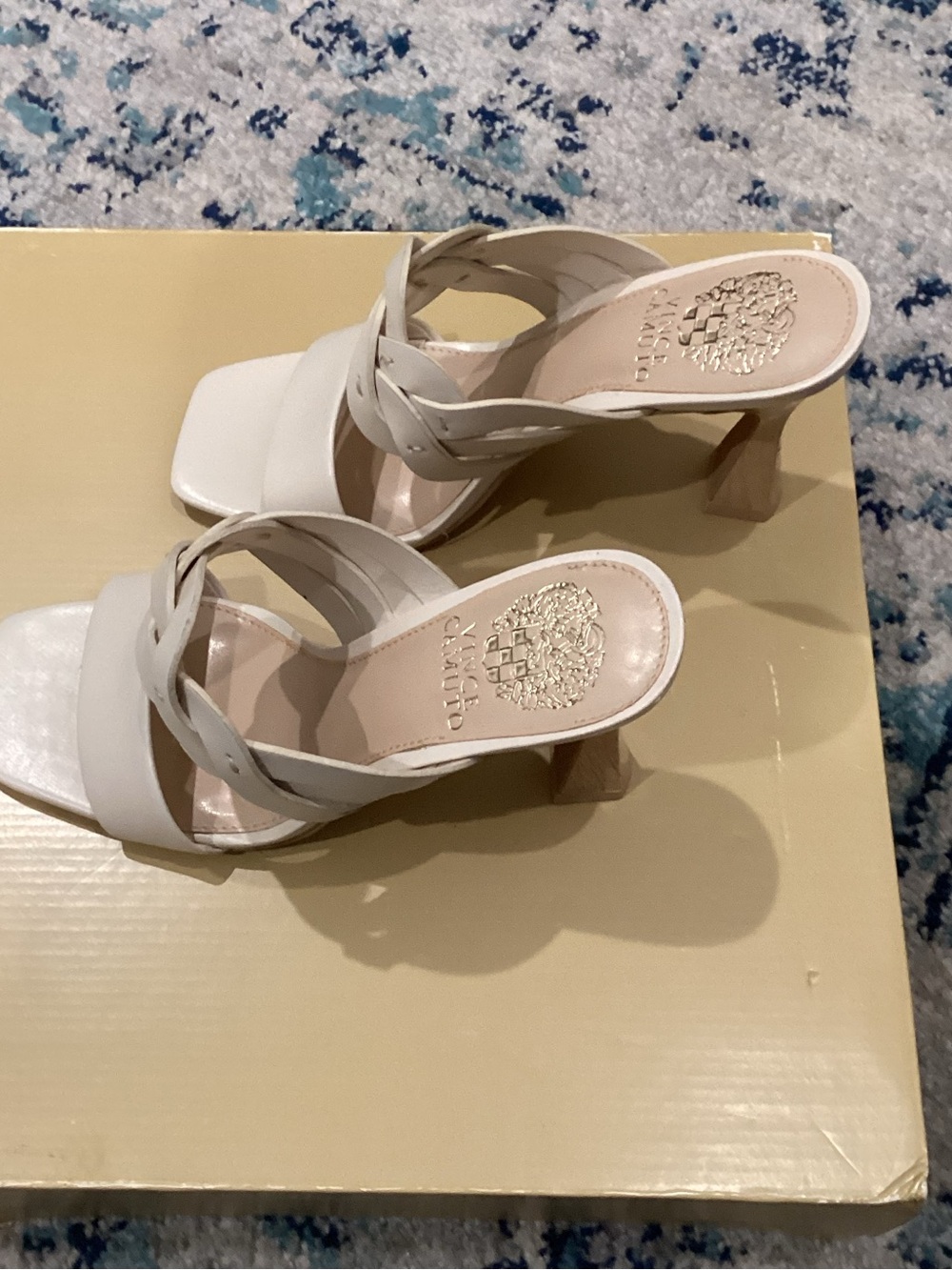 Vince Camuto White Braided-Strap Mid Heel Sandals